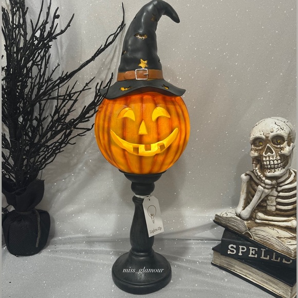 Jack-O-Lantern Pumpkin Head Halloween LED Light Up Pedestal Lamp Decor New - Picture 2 of 2